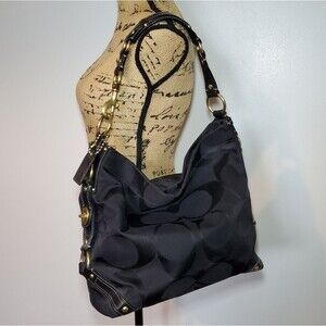 Coach Black Signature Hobo Shoulder Bag